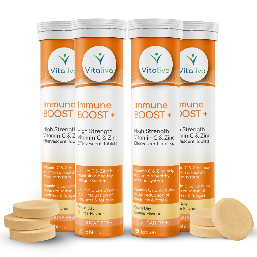 Vitaliva Orange High Strength Vitamin C 1000Mg & Zinc 15Mg - One A Day, Sugar Free, Flavoured Effervescent, Vegetarian
