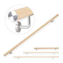 Aluminium Handrail, Round, in-& Outdoor Use, Beech Look, Bannister, 100 cm, Ø 42mm, with Brackets, 90% 10% Stainless Steel, Natural, 12 x 100 x 8 cm