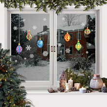 Pack of 2 Sheets of Double Sided Victorian Christmas Stained Glass Bauble Snowflake Window Stickers Cling