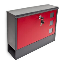Modern Two Coloured Mailbox Letterbox Lockable with Two Keys and Newspaper Slot, Black-Red