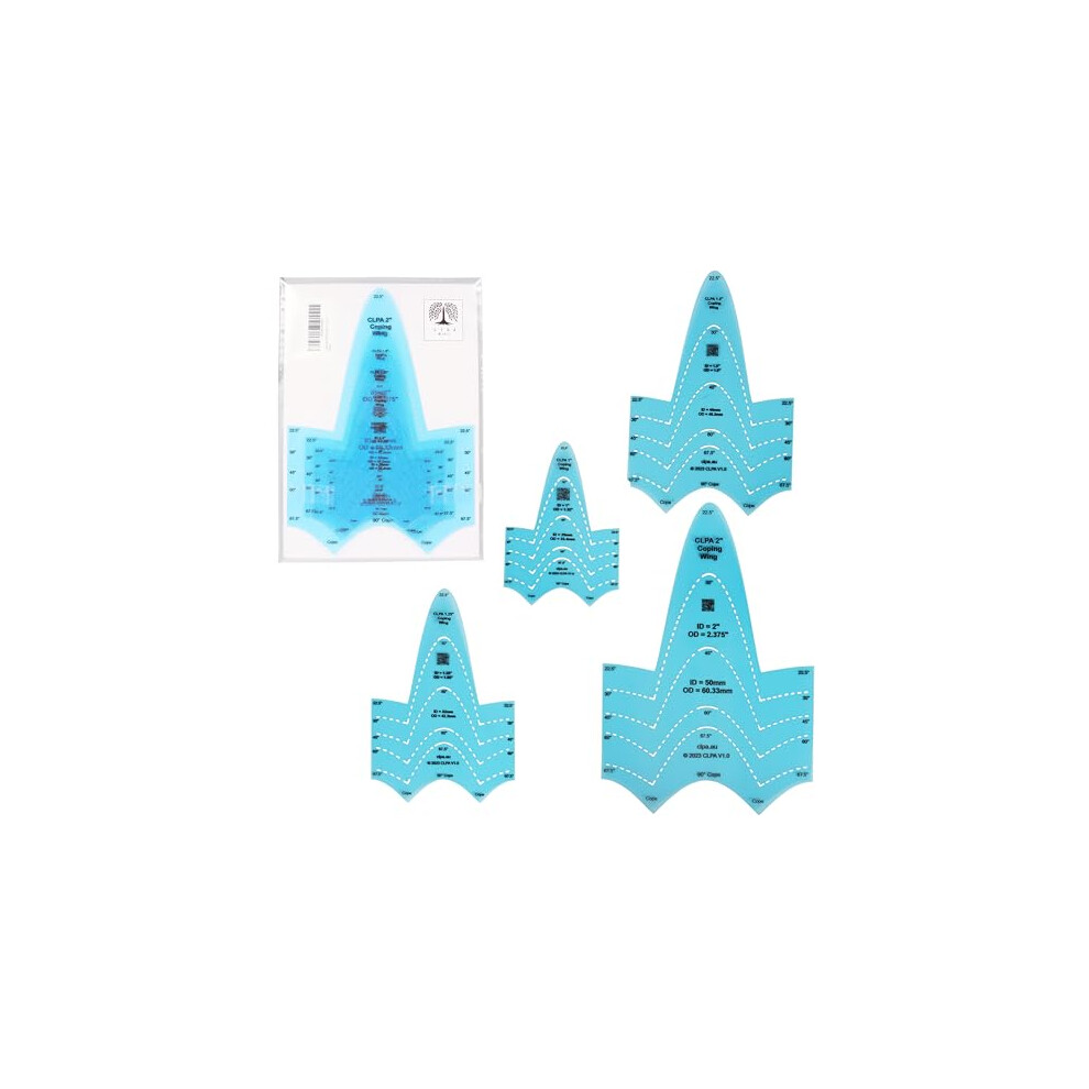 Coping Wing Set 1" To 2" - Set Of Wrap Around Pipe Notching And Coping Template For Marking 1 To 2 Inch (Id) Pipe At Angles Of 22.5, 30, 45, 60, 67.5 9358288000603