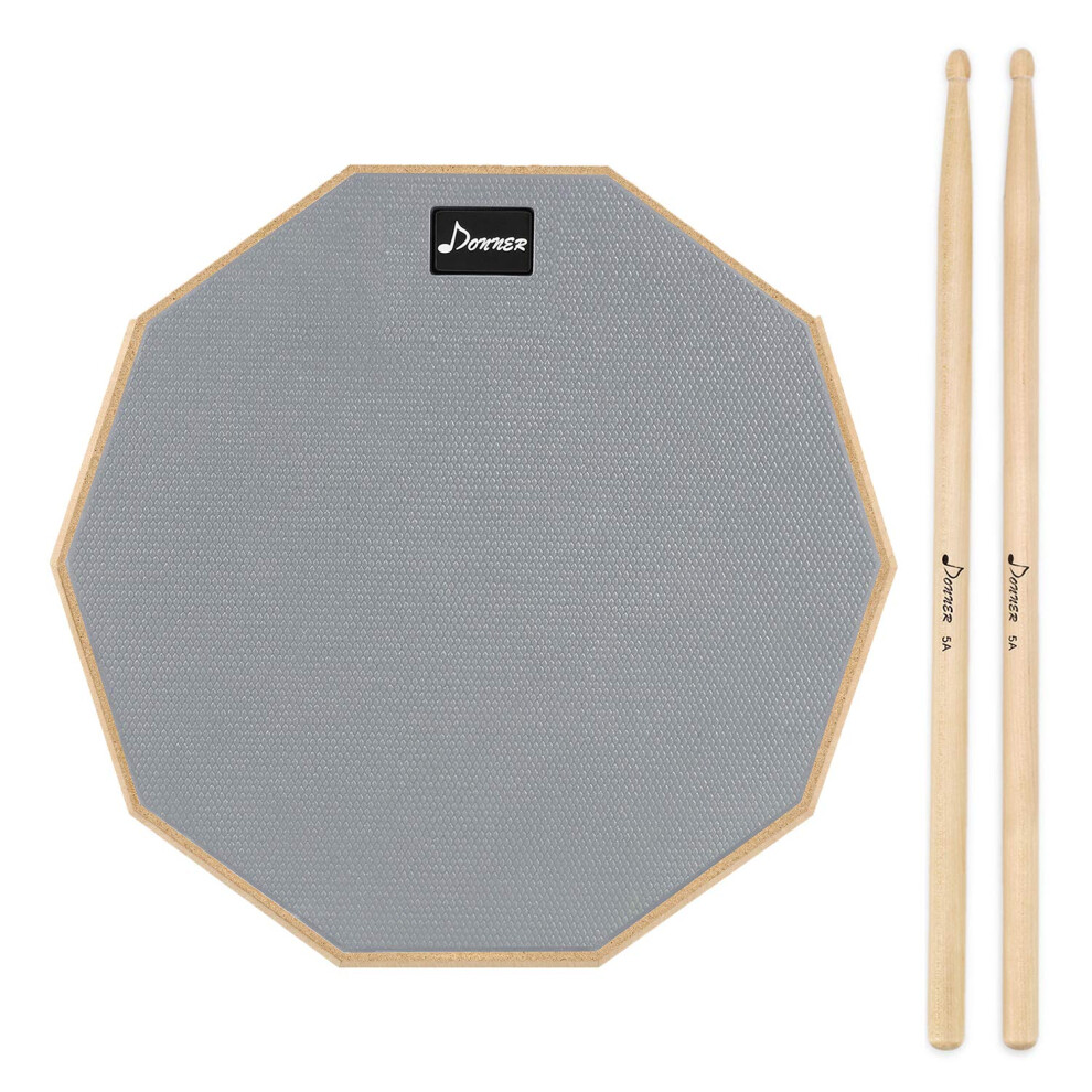 Donner Practice Pad Drum Practice Pad 8 Inches/20.32 Cm With Drumsticks, Grey