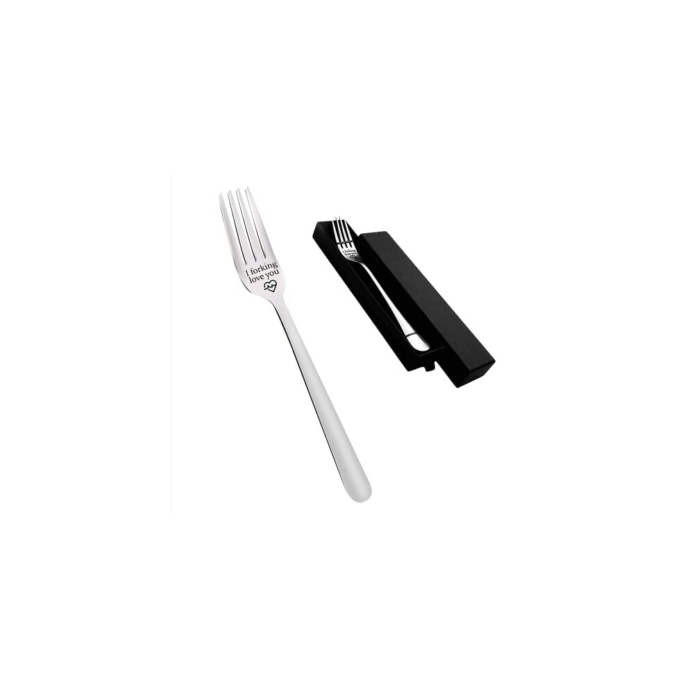 I Forking Love You Fork with Gift Box Engraved Fork Stainless Steel Dinner Forks Lettering Forks for Boyfriend Girlfriend Couples Valentines Day Gifts