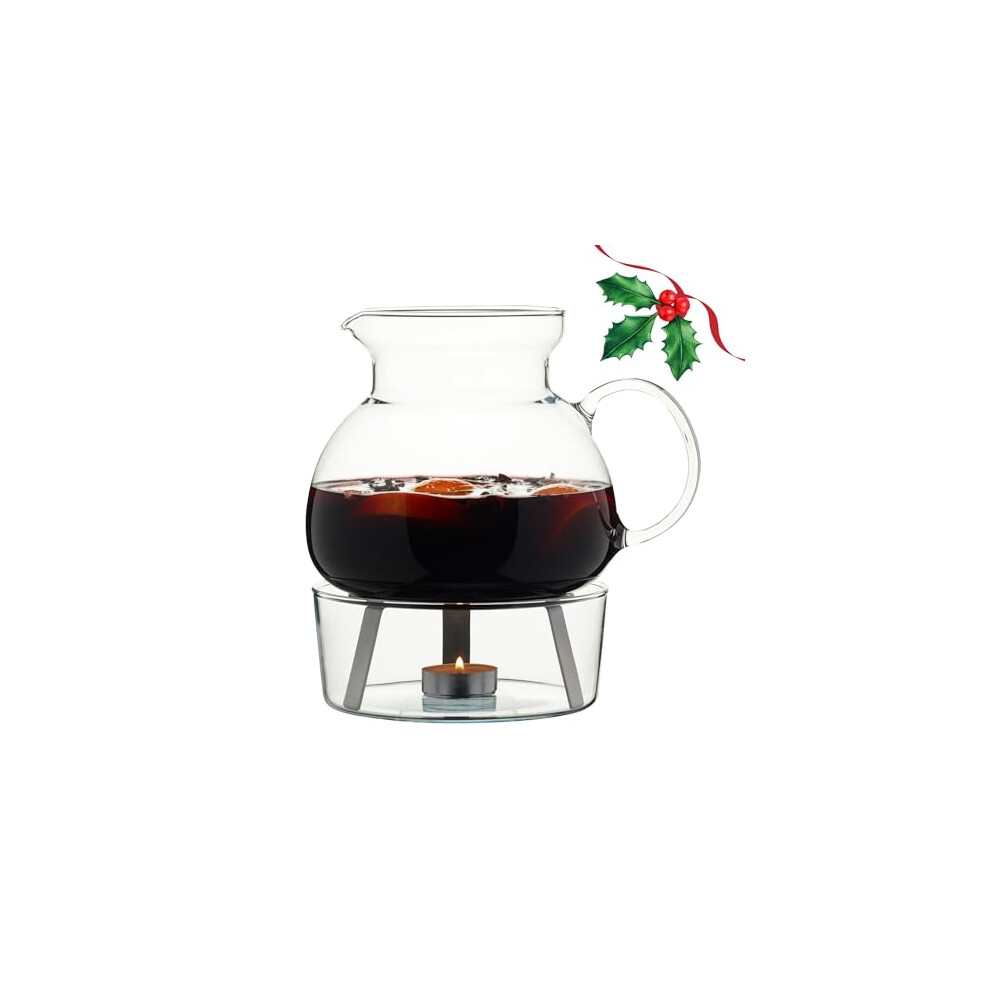 Mulled Wine Warmer 1.5L Great for Mulled Punch and Mulled Cider - Heat Resistant Borosilicate Glass Mulled Wine Decanter - Easy to Pour with Warmer