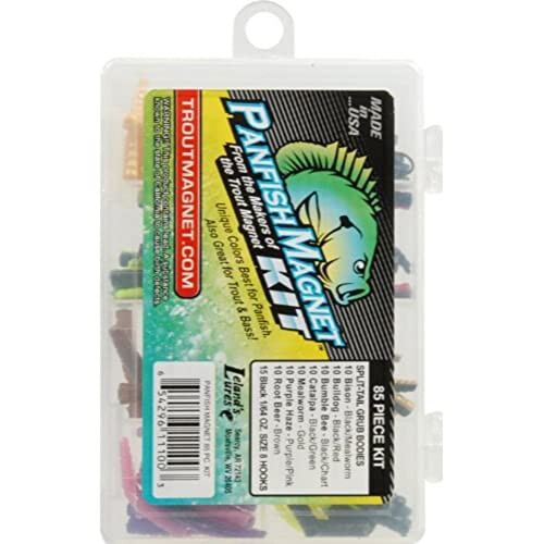 85 Piece Panfish Magnet Kit, with A Longer Shad Dart Hook, Includes 70 Split Tail Grub Bodies, 15 Black Size 8 Hooks, Catches All Types of Fish