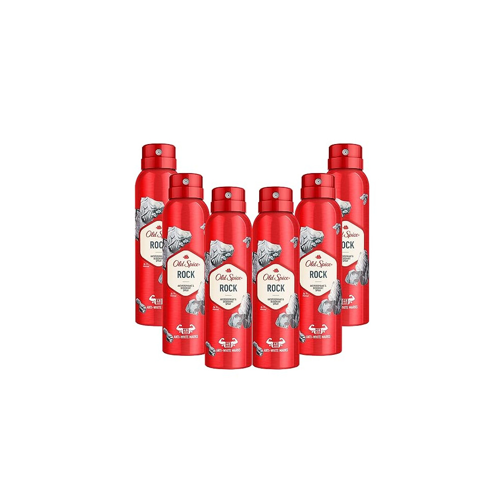 6 x Old Spice Rock Antiperspirant 150 ml Deodorant Spray for Men 48-Hour Protection