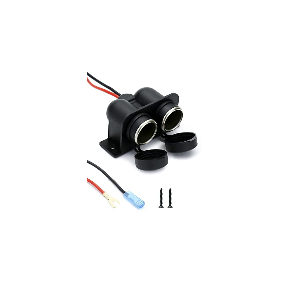 Qwork Car Cigarette Lighter Socket 12V Dc Waterproof Dustproof Socket With 60Cm Cable And 10A Fuse For Marine Boat Car Motorbike (Double Port) 795973832788