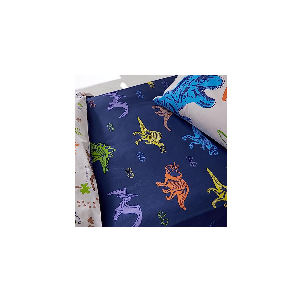 Catherine Lansfield Prehistoric Dinosaurs Single Fitted Sheet Blue