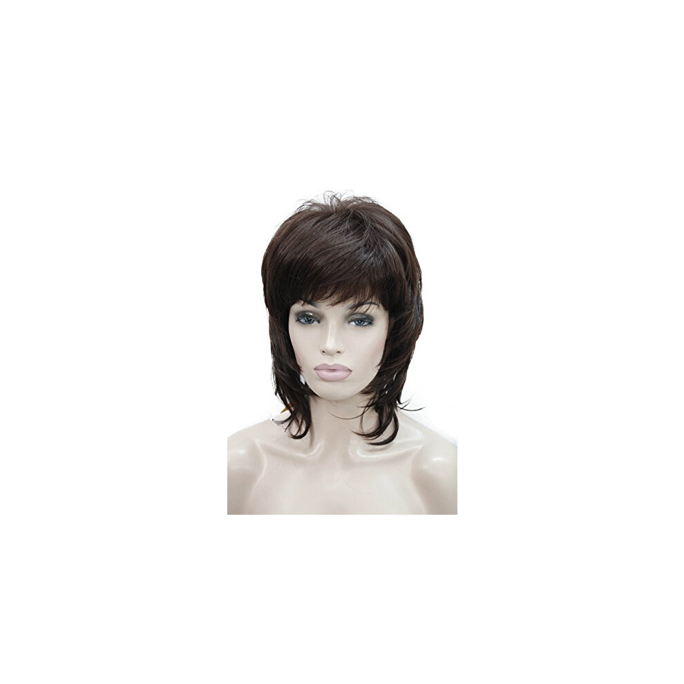 Lydell Unisex Red Short Shaggy Laye Classic Cap Full Synthetic Women's Wigs (33 Dark Auburn)