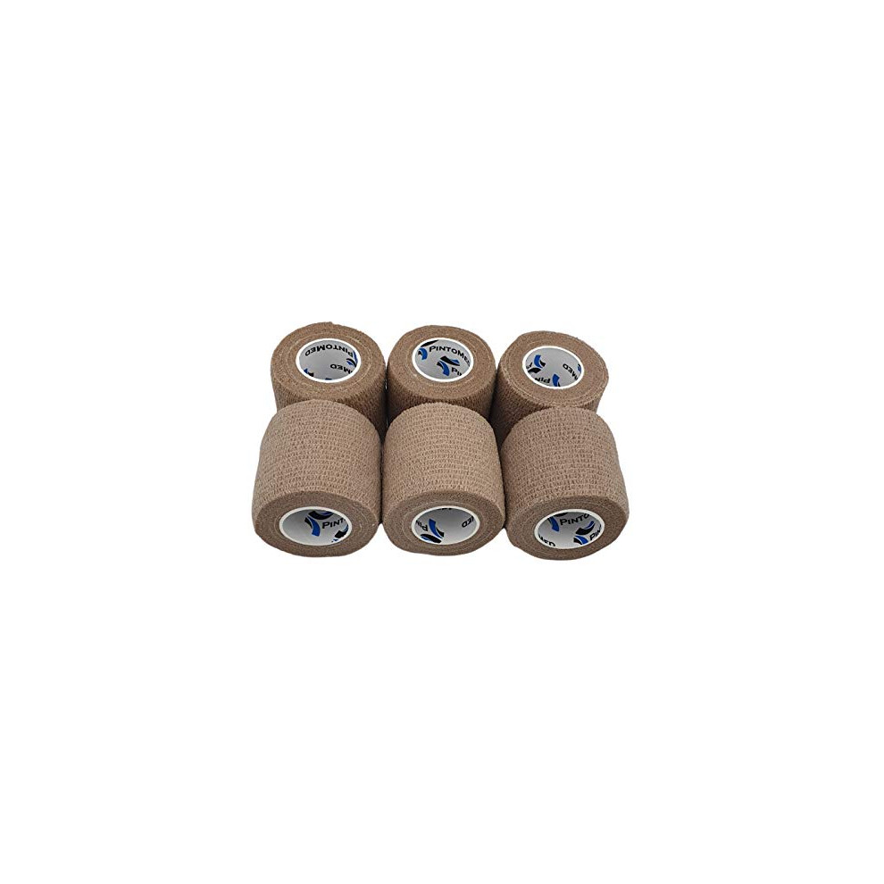 Pintomed Â 6 X Beige X 5Cm X 4.5M - Cohesive Bandage Stretched, Self-Adhesive Flexible Bandages, First Aid Sports Wrap Bandages Pack Individually For Medical
