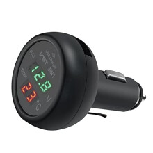 3 in 1 Car USB Charger Car Voltmeter Car Thermometer with LCD Digital Display Temperature Tester Voltage Monitor Meter Cigarette Lighter for 12V-24V