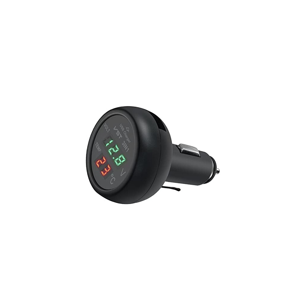 3 In 1 Car Usb Charger Car Voltmeter Car Thermometer With Lcd Digital Display Temperature Tester Voltage Monitor Meter Cigarette Lighter For 12V-24V 750739772005