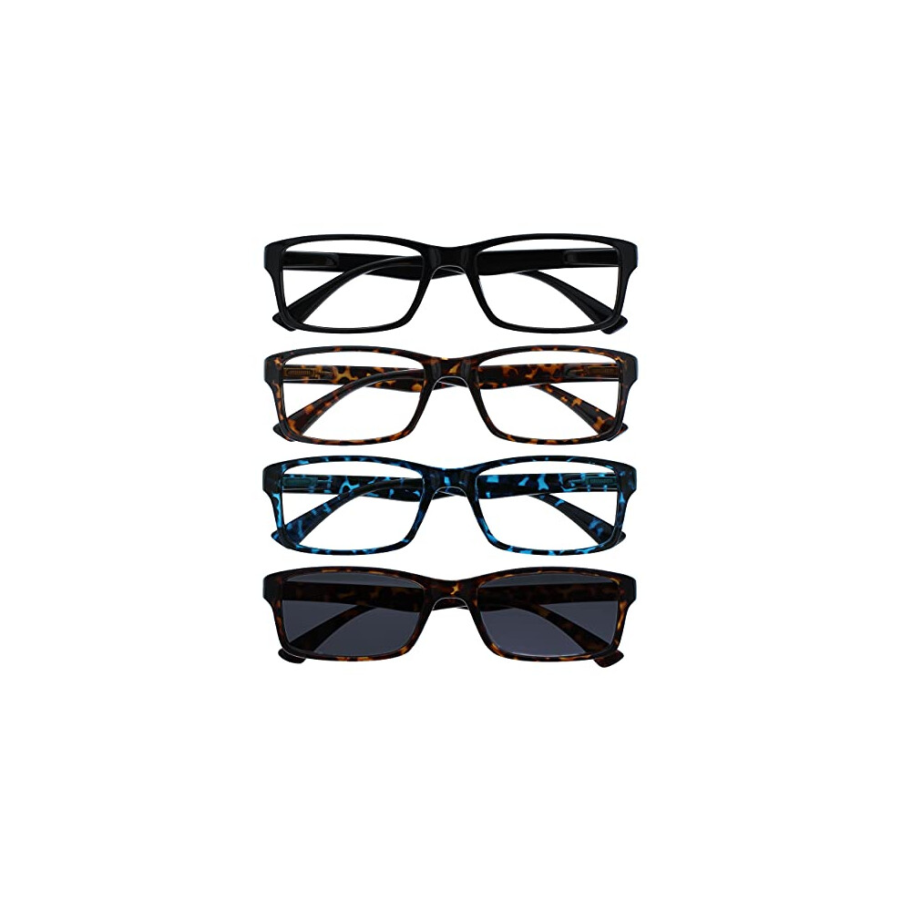 Opulize Black/Brown/Blue The Reading Glasses Company Readers With Sun Reader Value 4 Pack Mens Womens Rrrs92-1232 +3.00