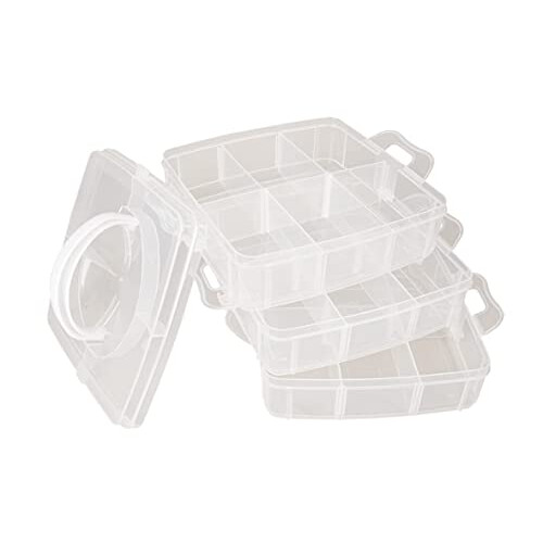 Rayher, 3-tier stackable Craft Storage with adjustable compartments, clear plastic Box Organiser for small arts and crafts materials 1