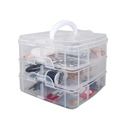 Rayher, 3-tier stackable Craft Storage with adjustable compartments, clear plastic Box Organiser for small arts and crafts materials 2