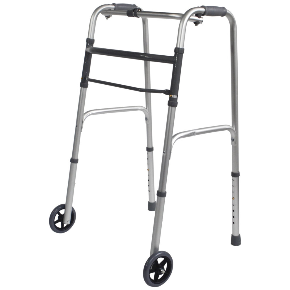 Aidapt Extra Wide Adjustable Height Folding Aluminium Lightweight Walking Frame With Wheels, Quick Fold Mechanism And Anti Slip Ferrule Feet To Aid Stability