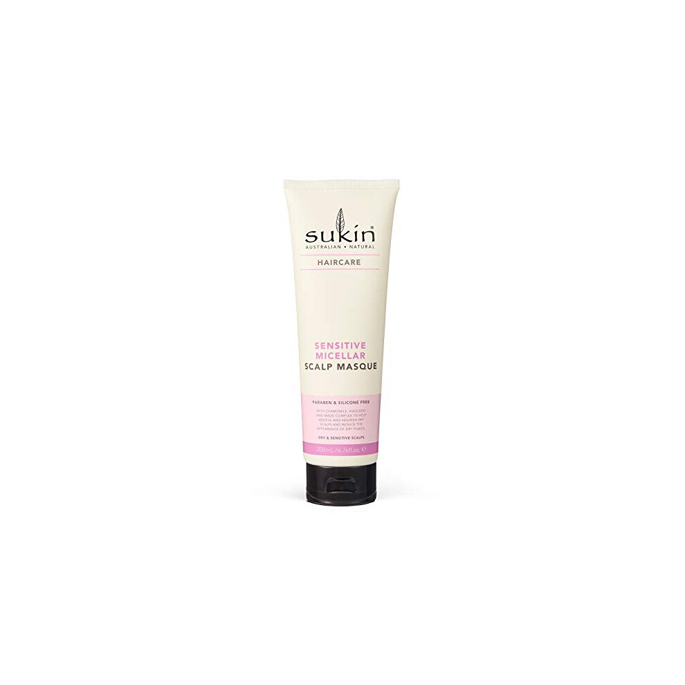 Sukin Sensitive Micellar Scalp Mask 200Ml - Helps Soothe And Calm A Dry Scalp And Reduces Dry Flakes - With Argan, Coconut & Avocado Oils; Cruelty Free &