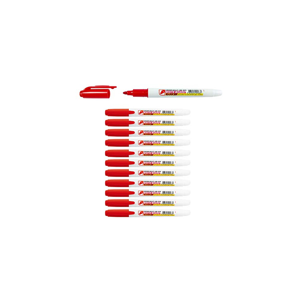 WB505 Drywipe Pens Bullet Tip - Pen Style Markers - Pack Of 12 - Dry Erase Ink - Red - 2mm Line