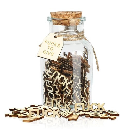 Jar of Fucks Wooden Papercut, Gag Gift "Fucks To Give" for Bad Mood Venting, Funny Spoof Cutout Letter Pieces for Birthday, Holiday, Halloween,
