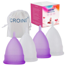 ???????????????????????????????????? ???????????? Reusable Menstrual Cups Set of 4, Period Cup, 2 pcs Small and 2 pcs Large ( Purple and White)