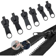 6PCS Black Zipper Slider Replacement Zip Slider, Zipper Repair Kit Metal Pull Tabs Zip Fixer Parts For Repair Jeans Coats Jacket Zipper For Repair