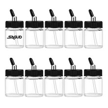 10pcs Glass Airbrush Bottles Kit 20cc Air Brush Gun Jar with 10 pc Adapter Cap Covers Set, Fits Dual–Action Siphon Feed Airbrushes