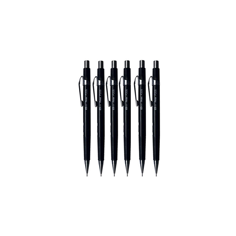 0.5mm (P205) Black P200 Series Automatic Mechanical Draughting Pencil Refillable Lead Eraser P205-A (Pack Of 6)