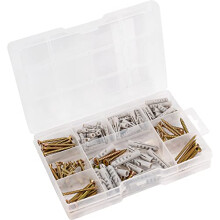 DP8500126 Wood Screws and Dowels Assortment 155 Pieces Various Sizes Countersunk Torx Drive Full Thread Galvanised Screw Set with Dowels Assortment