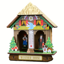 (HW001) Wood Weather House With Man And Woman, Chalet Barometer And Decorative Crafts