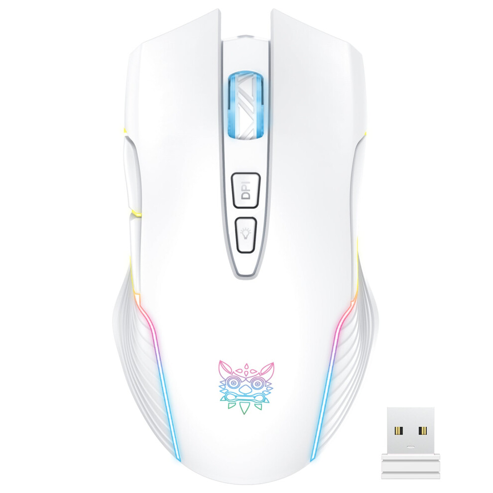 Wireless White Gaming Mouse Office Mouse Work Mouse 3600 adjustable DPI RGB LED Light