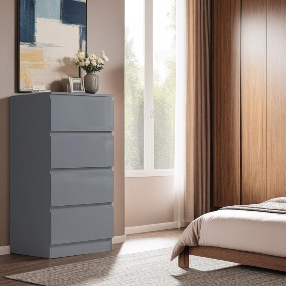 4 Drawer Chest Of Drawers Grey Gloss Bedroom Storage Furniture