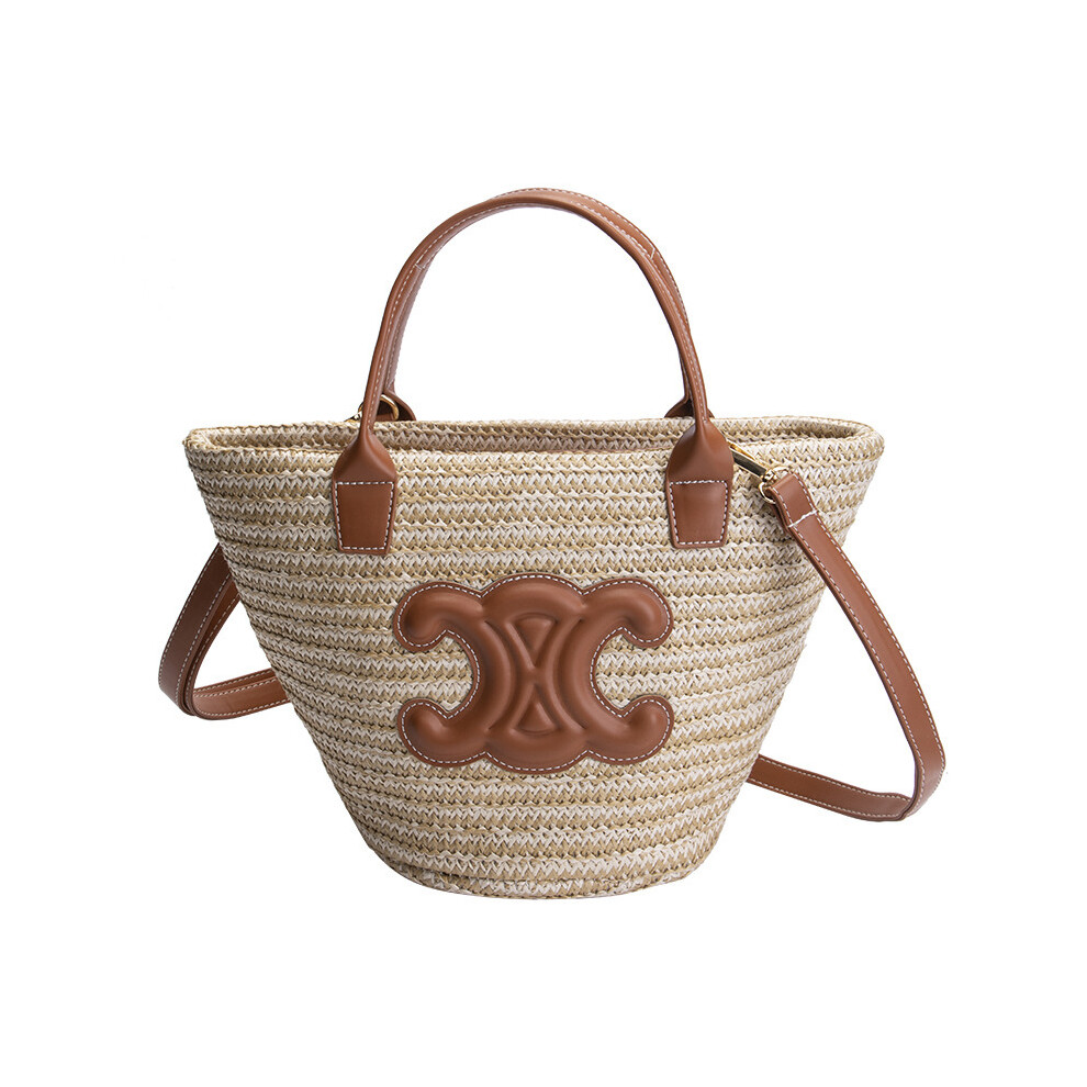 (Brown) Straw Ladies Tote Bag Ladies Beach Bag Rattan Bag Oversized Beach Bag Black