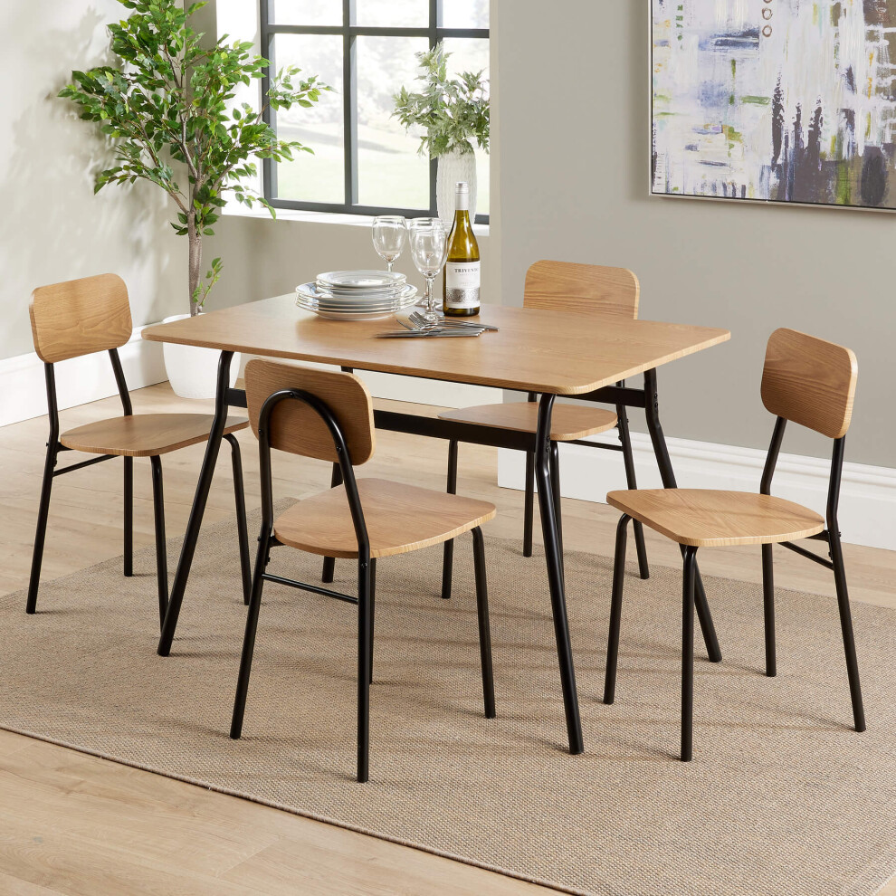 Home Source Harlow Oak Effect Table and 4 Chair Dining Set