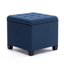 Pouffe Footstool Ottoman Storage Box, 45cm Cube Strong Wooden Frame Linen Living Room Foot stool, Toy Chest, Dressing Stool Seat Chair with Lids for