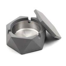Concrete Ashtray with lid Geometric Cigarette Ashtray Outdoor Ashtray with Stainless Steel Inner Tray Nordic Style