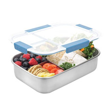Stainless Steel Bento Lunch Box, 3 Compartments, Blue, 1300ml