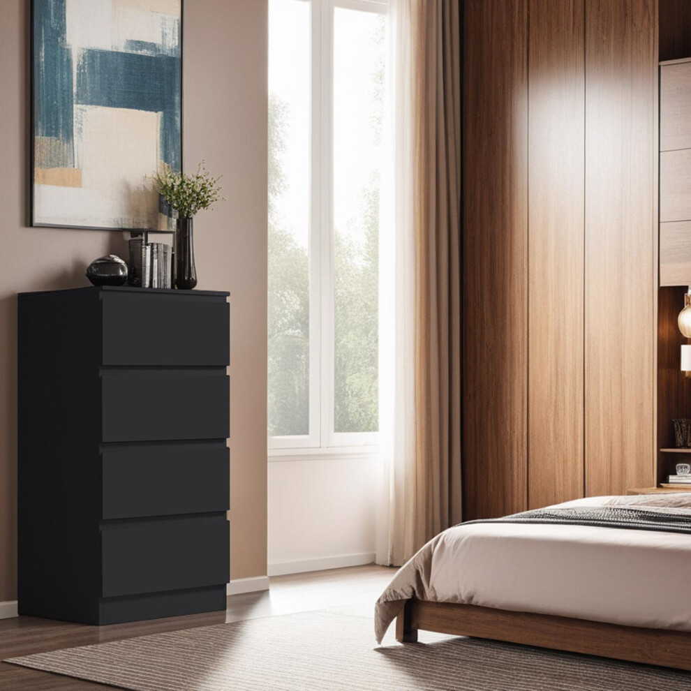 Matt Black 4 Drawer Chest Of Drawers Bedroom Storage Furniture