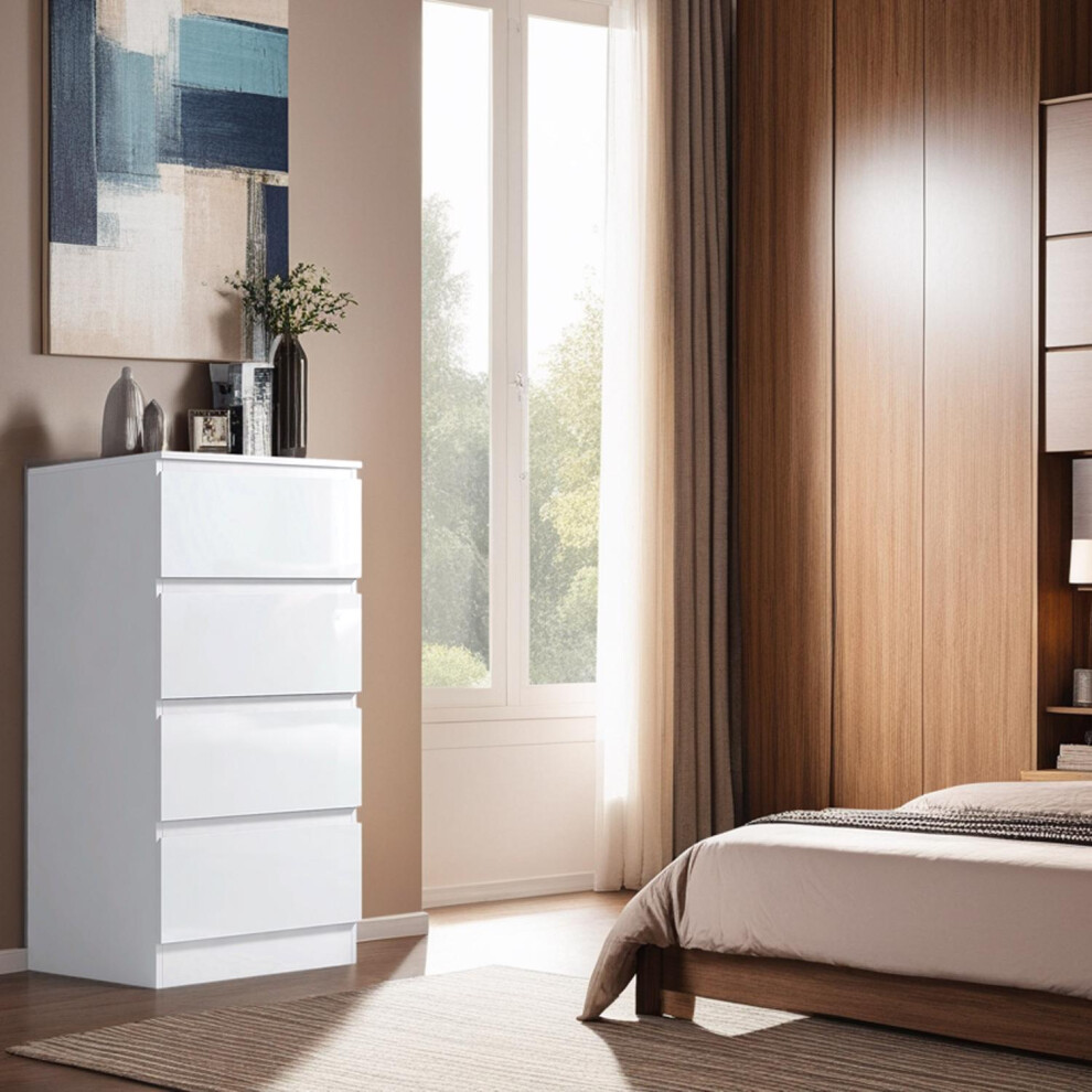 4 Drawer Chest Of Drawers White Gloss Bedroom Storage Furniture