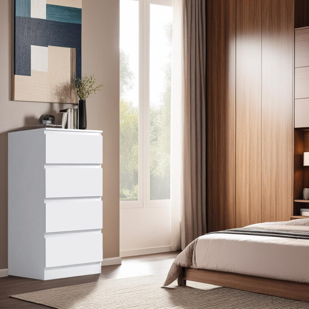 4 Drawer Chest Of Drawers Matt White Bedroom Storage Furniture