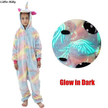 (La72, 10t height 125-134cm) Teens Girls Unicorn Pajamas 4 6 8 10 12 Years Kids Kigurumi Pajamas Glow In The Dark Unicorn Onesie Kigurumi Kids