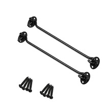 12 Inch-300mm Cabin Hook and Eye Latch Lock Shed Gate Door Catch Silent Holder Stainless Steel Black 2Pcs