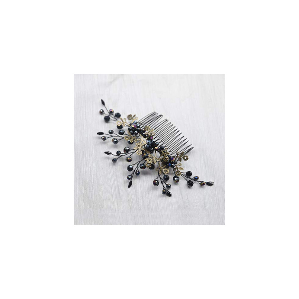 Kercisbeauty Unisex Black Women Crystal Hair Comb Slides Gothic Styles Bronze Headpiece For Evening Party Wedding Headband For Brides