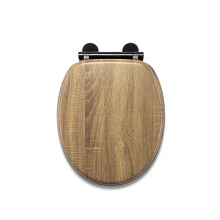 WL602186H Ontario Flexi-Fix Toilet Seat with Black Hinges, Soft Close, Quick Release, Teak Effect
