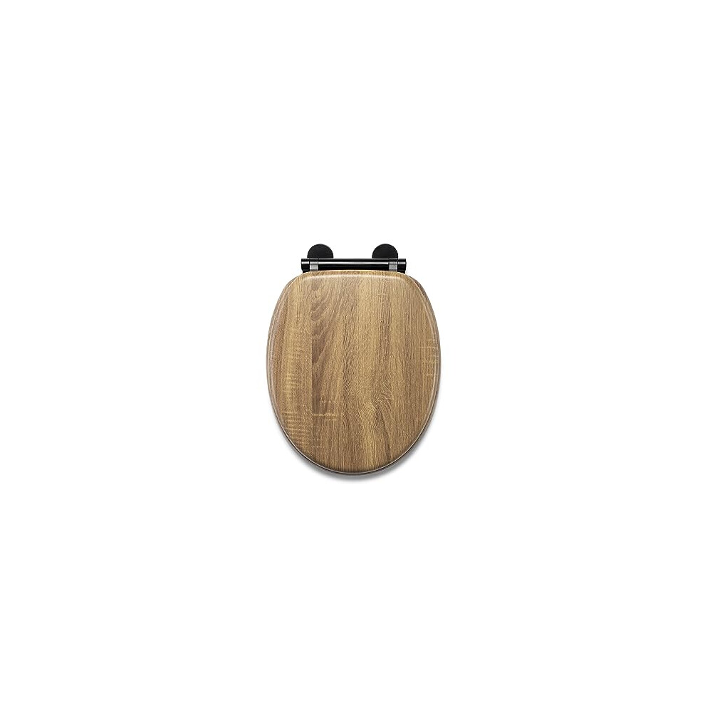 WL602186H Ontario Flexi-Fix Toilet Seat with Black Hinges, Soft Close, Quick Release, Teak Effect