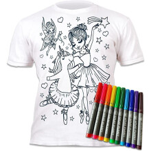 Colour-in Unicorn Ballerina T-Shirt with 10 Non-Toxic Washable Magic Pens - Colour-in and Wash Out T-Shirt (5-6 Years)