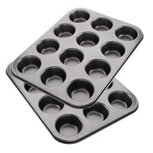 2 Pack 12 Muffin Cake Pan Baking Tray, Pudding Baking Pan, Carbon Steel Muffin Cupcake Tin for Muffins, Cupcakes, Non Stick, Ø 6.3cm, 35.5x26.5x2.7cm