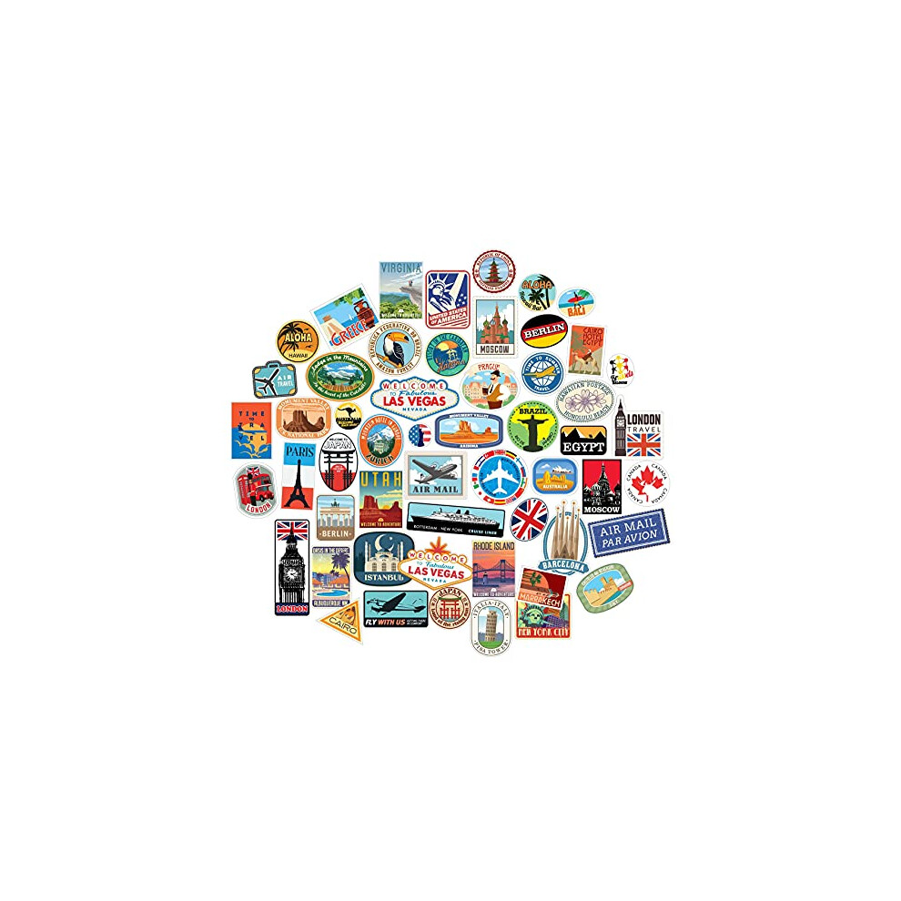 Luggage stickers 54x suitcase patches vintage travel labels retro vintage graffiti iphone car stickerbomb style vinyl decals door skateboard cafe