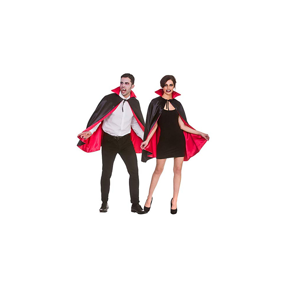 Adult Super Deluxe Black/Red Satin Vampire Cape With Collar Fancy Dress Accessory - 80cm