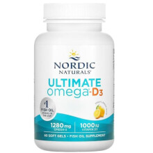 Nordic Naturals, Ultimate Omega-D3, 1280mg Omega-3, with EPA, DHA and Vitamin D3, High Dose, Lemon Flavour, 60 Softgels, Lab-Tested, Soy Free, Gluten