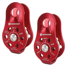 CE Certified 28KN/6298lb Micro Pulley Fixed Side Trolley for Climbing, Rescue Lifting, Hitch Tending（A Style Red 2Pcs）